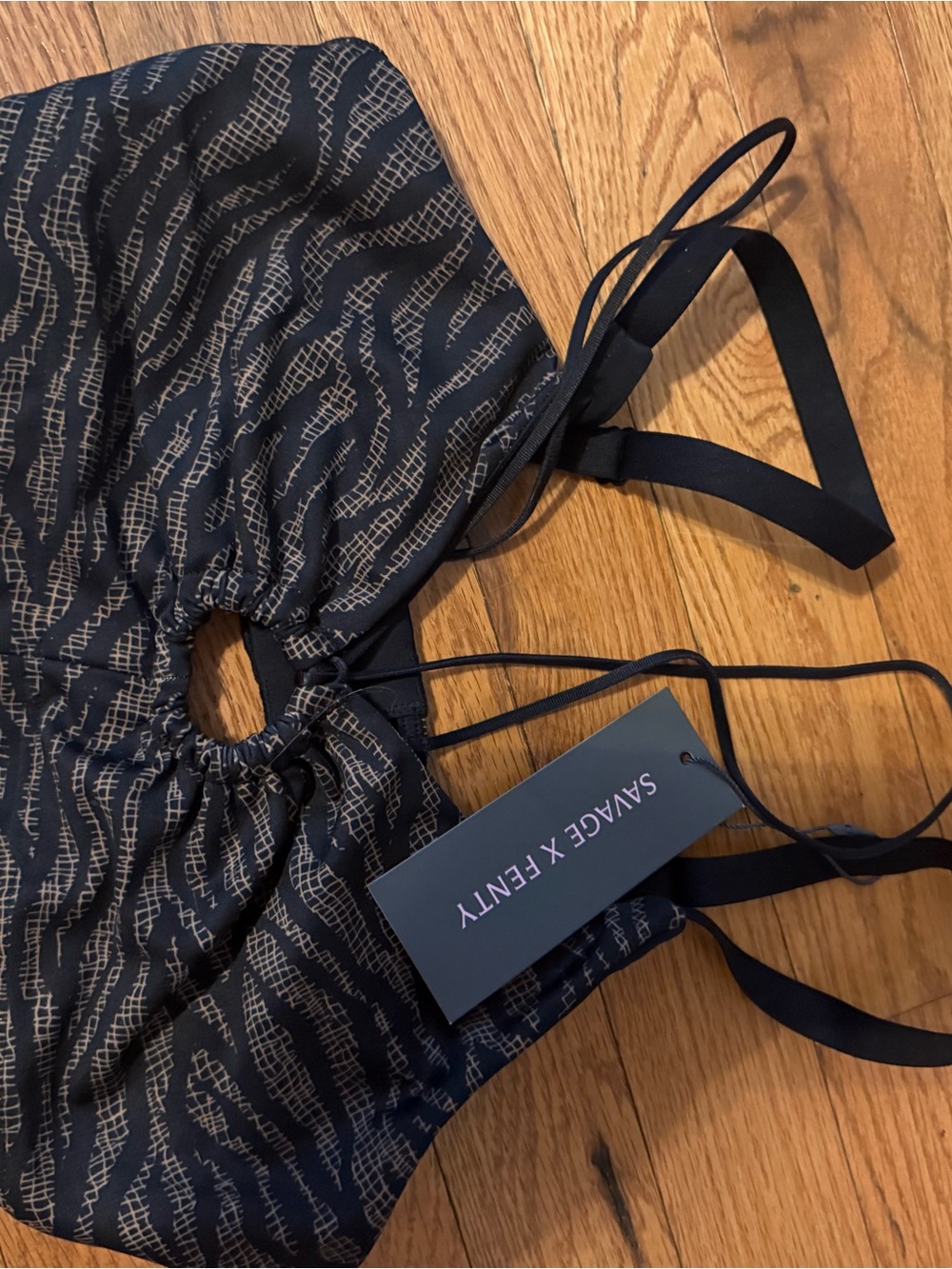 Savage X Fenty Black Bralette with Light Gray Abstract Pattern